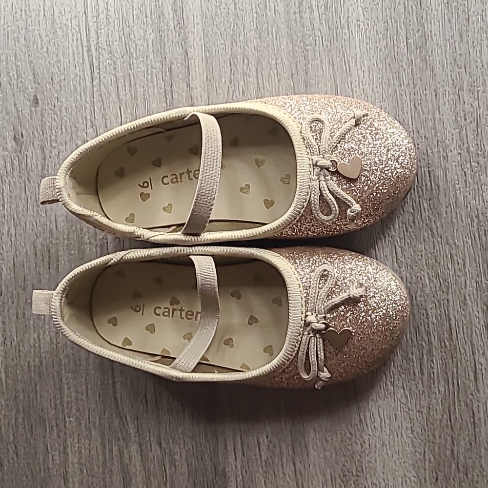 Tan sparkly little girl dress shoes